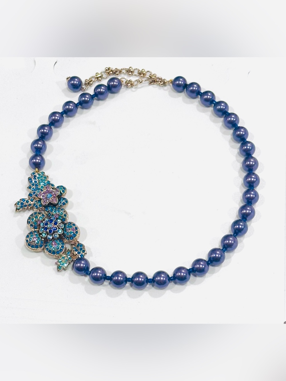 Heidi Daus Sweet Nothing Style Blue Faux Pearl Floral Cluster Necklace